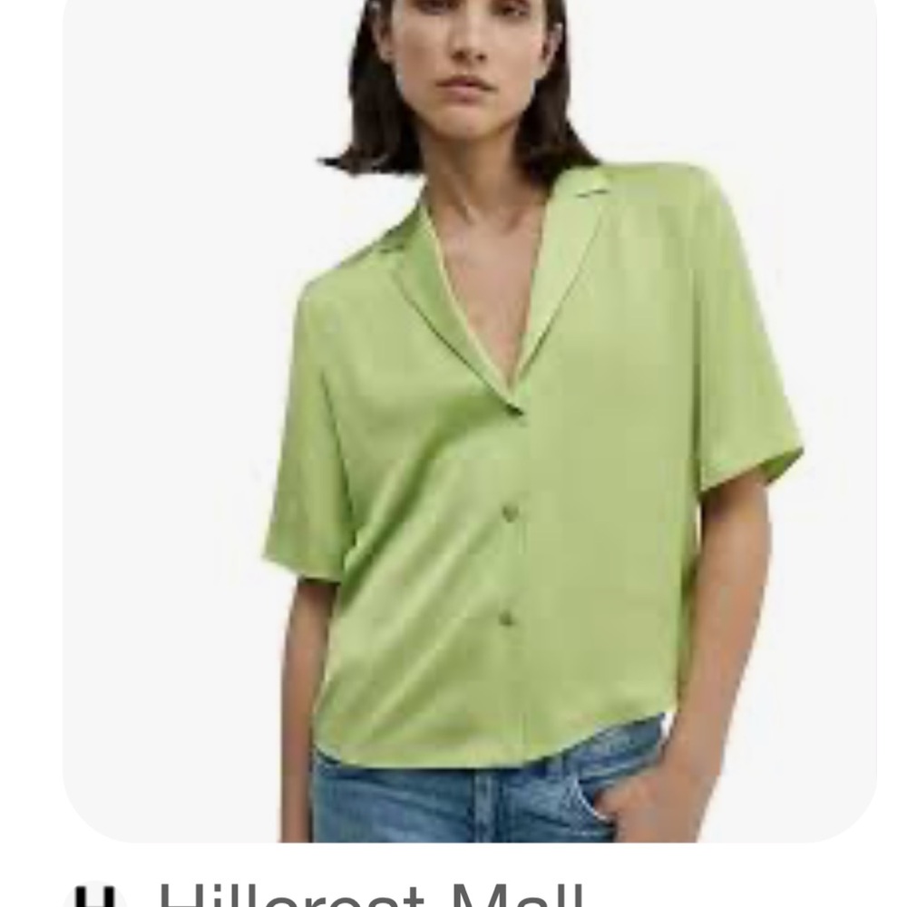 MANGO Short Sleeve Satin Button-Up Shirt